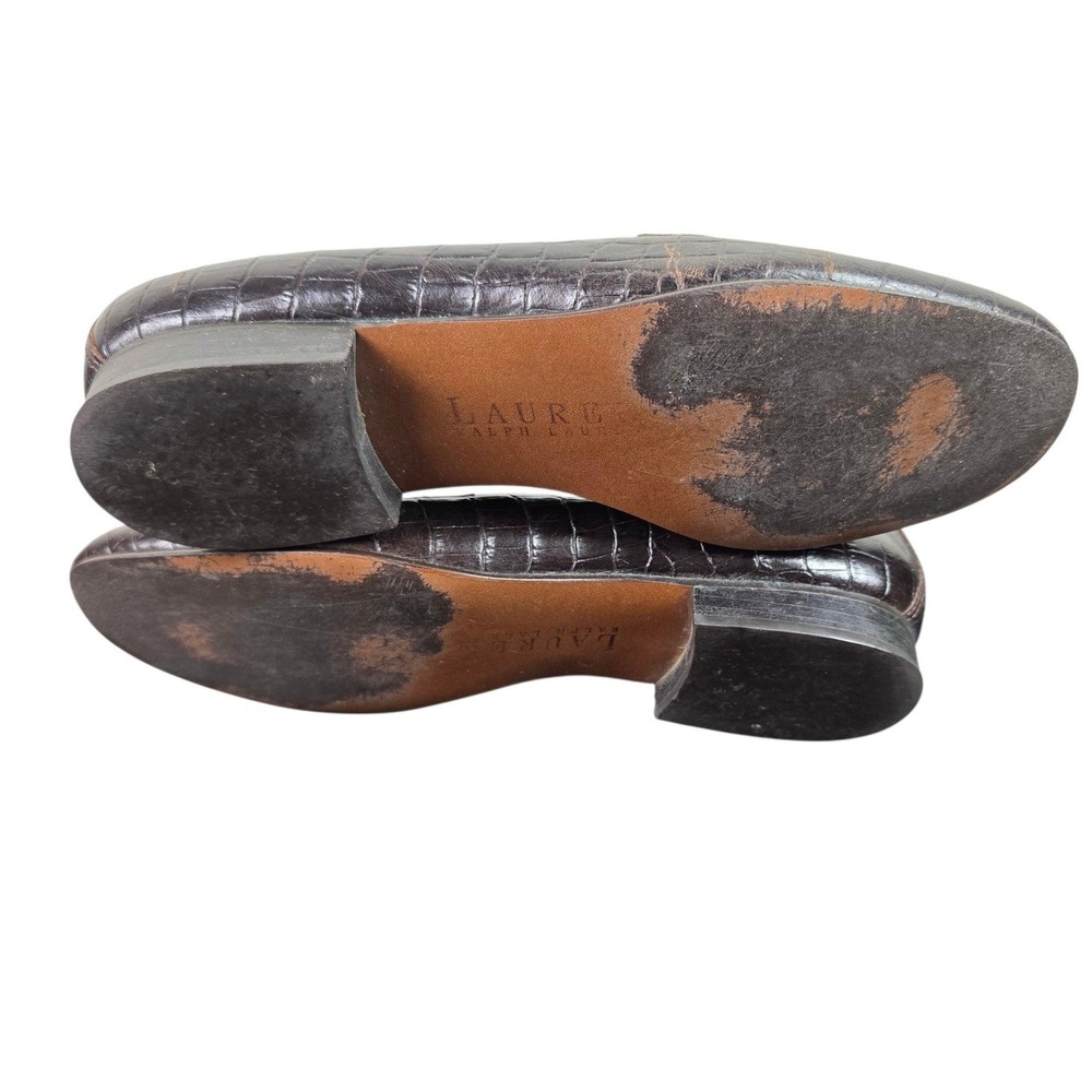 Lauren Ralph Lauren Loafers Womens 7.5 AA Brown Good Croc Embossed RL Logo Bar - Picture 7 of 11
